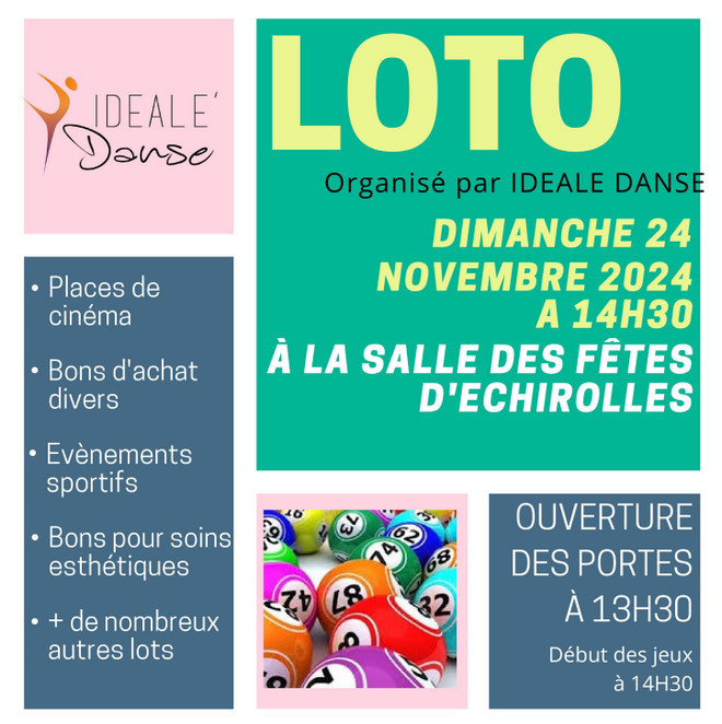 Affiche du loto organisé par Ideale Danse