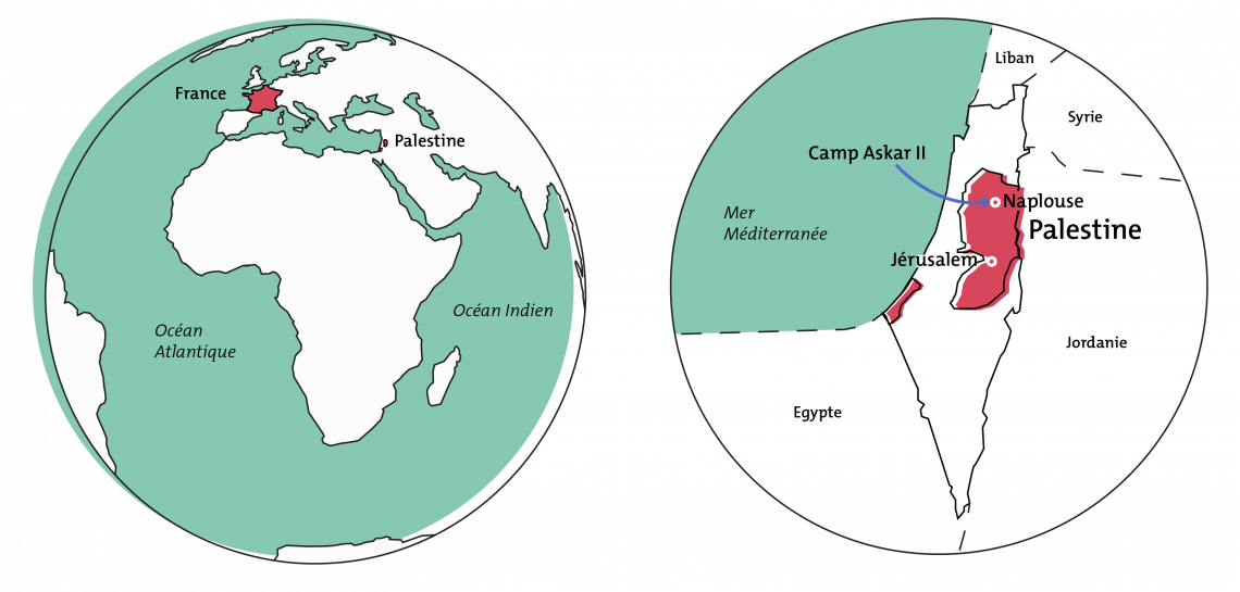 Mappemondes permettant la localisation de la France et de la Palestine