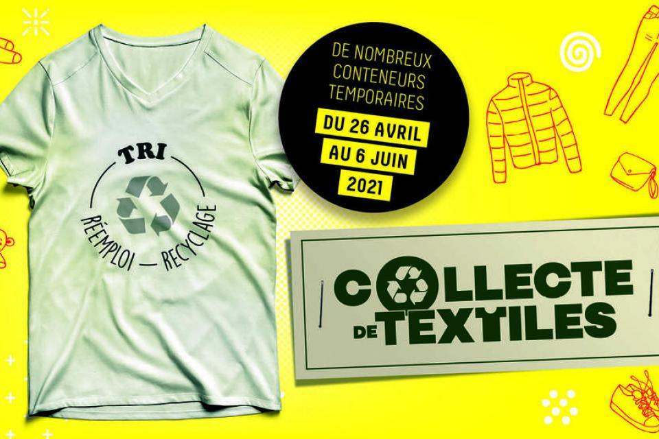 Affiche annonçant la collecte de textiles du 26 avril au 6 juin 2021